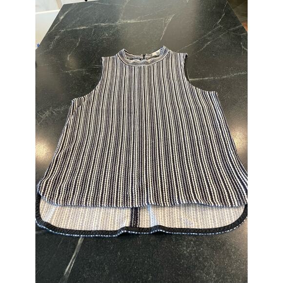 Madewell Navy/White Stripe hi-low tank. Mockneck, 100% Cotton SM - Picture 2 of 8